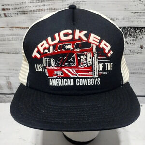 Vintage Trucker Hat Last of the American Cowboys Semi Truck Snapback Mesh Cap